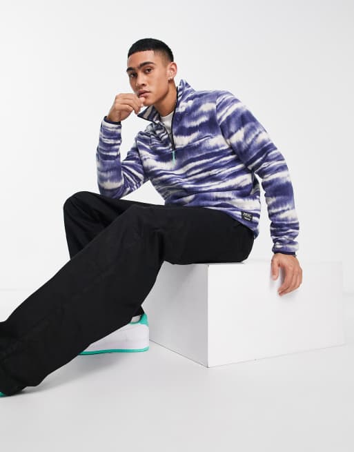 WESC - Fleecetrui met korte rits in wit en blauw