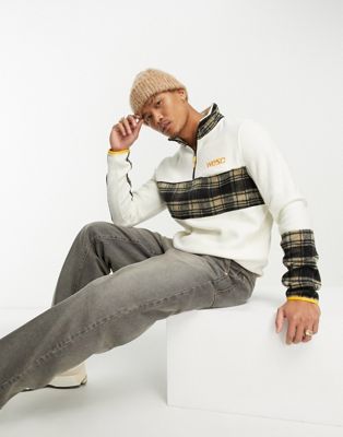 WESC half zip sweat in white with check panel
