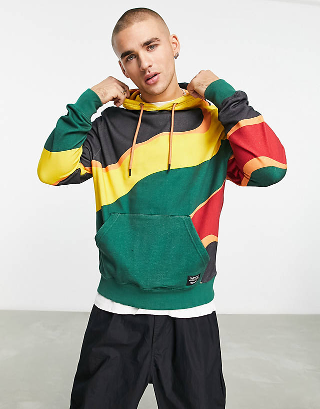 WESC - hoodie in green & yellow abstract stripe print