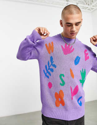 WESC WESC knitted jumper in purple abstract floral print