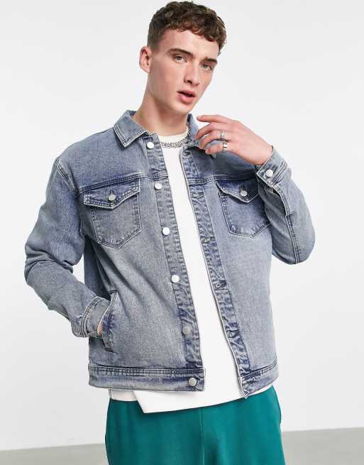 WESC light wash destructed denim jacket | ASOS