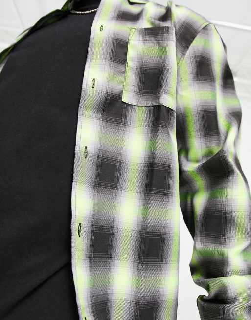 WESC long sleeve check shirt in green & black | ASOS