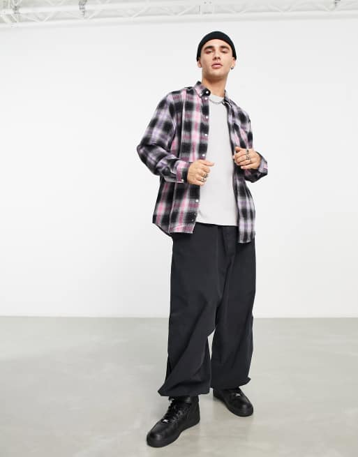 WESC long sleeve check shirt in pink