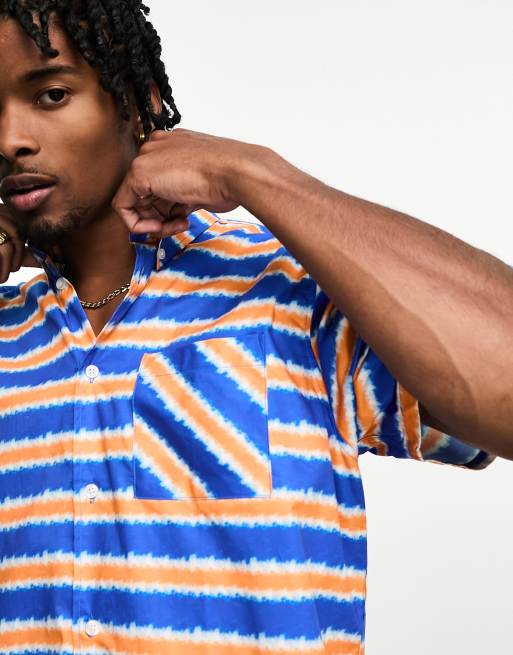 WESC short sleeve stripe shirt in blue | ASOS