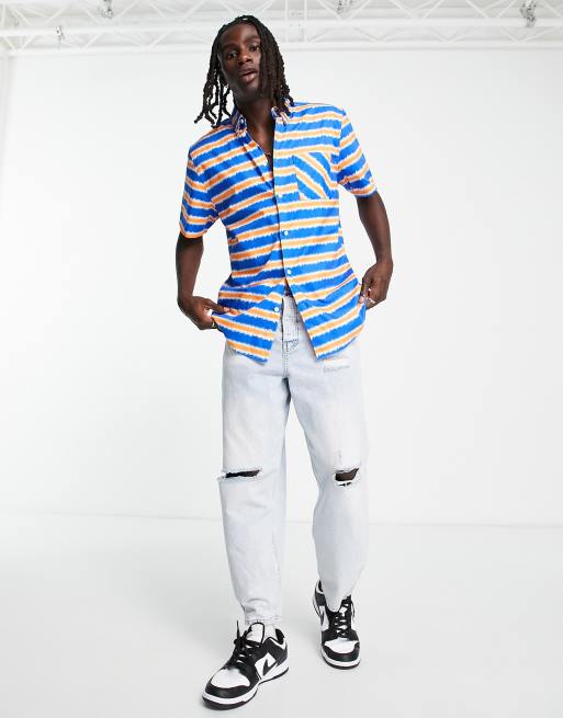 WESC short sleeve stripe shirt in blue | ASOS