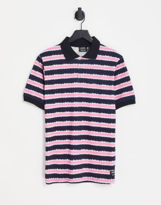 WESC stripe polo in pink | ASOS