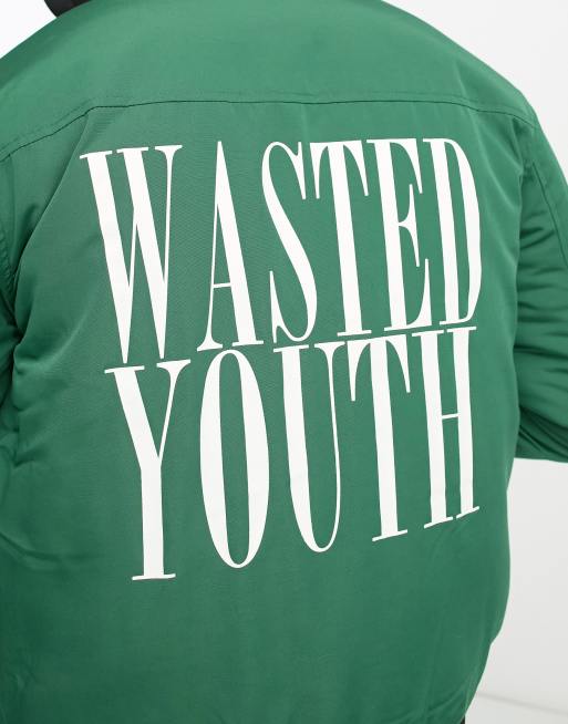 WESC wasted youth logo print bomber in green | ASOS