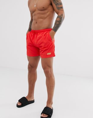 red swim shorts
