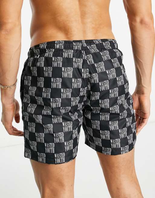 wasted youth swim shorts black 水陸両用-