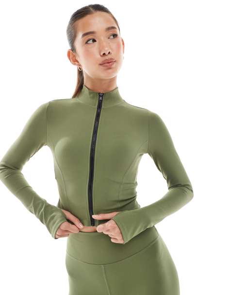 WeWoreWhat active cropped zip-up top in olive - view 1