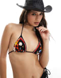 [WeWoreWhat] WeWoreWhat beach icon triangle bikini top in black multi XS Black multi