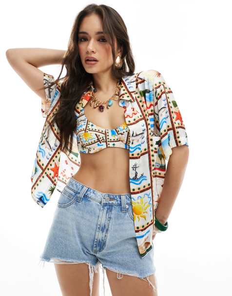 WeWoreWhat beach scene button up dad shirt in multi - part of a set - view 1