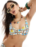 [WeWoreWhat] WeWoreWhat beach scene scoop underwire bikini top in multi-White XXS Off white multi
