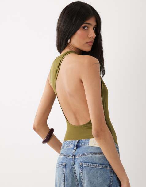 WeWoreWhat boat neck bodysuit in olive - view 1