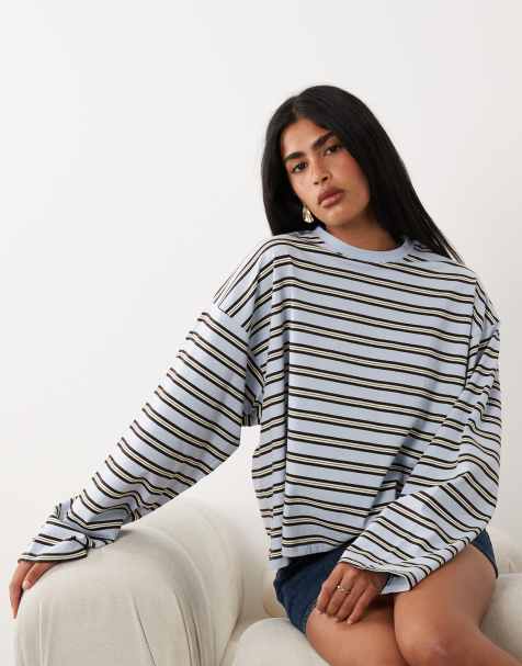 WeWoreWhat boxy oversized crew neck long sleeved top in baby blue - view 1
