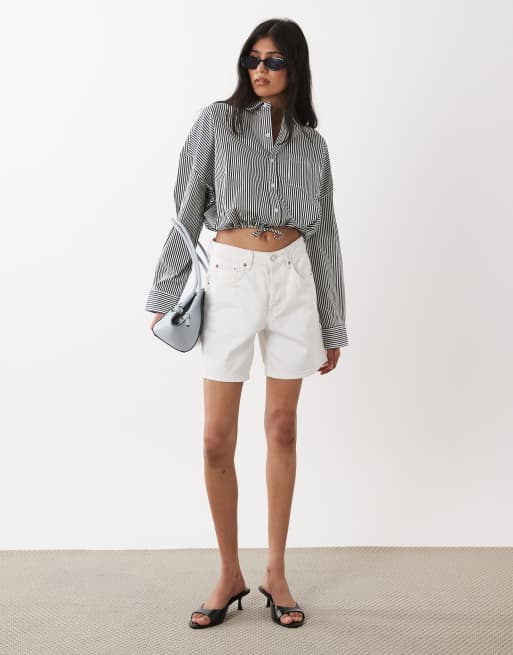 WeWoreWhat bubble button up poplin shirt in navy, 2 of 4