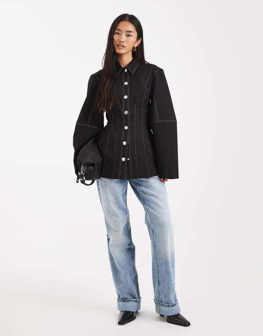 WeWoreWhat - Camicia strutturata con maniche a palloncino nera, 4 di 4