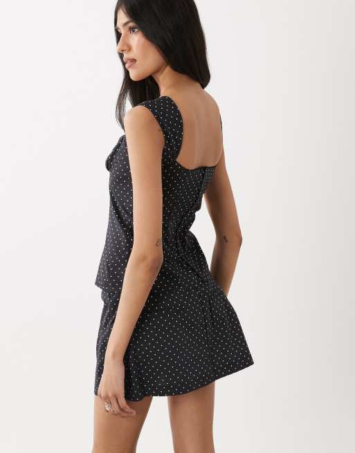 WeWoreWhat cap sleeve ruched cup corset co-ord in mono polka dot, 4 of 4