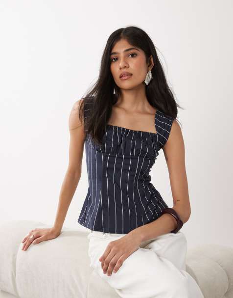 WeWoreWhat cap sleeve ruched cup corset in navy - view 1