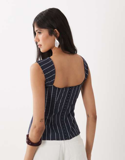 WeWoreWhat cap sleeve ruched cup corset in navy, 4 of 4