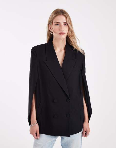 WeWoreWhat cape sleeve double breasted blazer in black - view 1