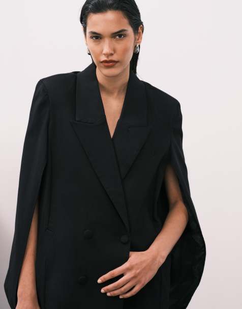WeWoreWhat cape sleeve double breasted blazer in black