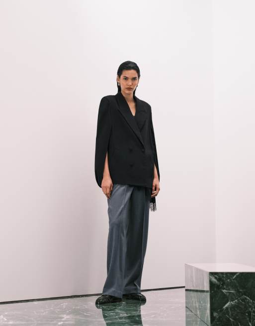 WeWoreWhat cape sleeve double breasted blazer in black, 2 of 4