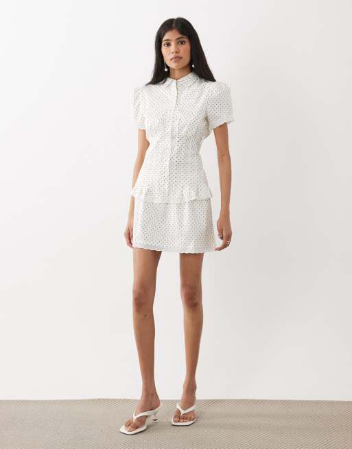 WeWoreWhat cinched button up top in white polka dots , 2 of 4