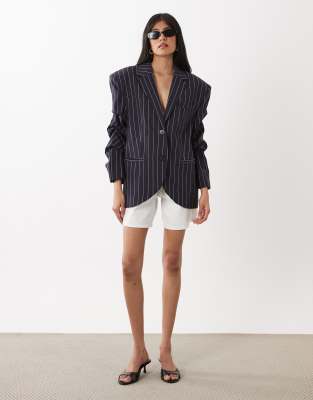 Weworewhat Cinched Sleeve Boxy Blazer In Blue