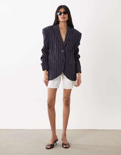 WeWoreWhat cinched sleeve boxy blazer in navy - view 1