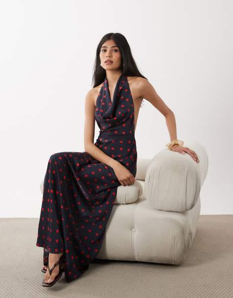 WeWoreWhat cowl halter maxi dress in polka dot navy - view 1