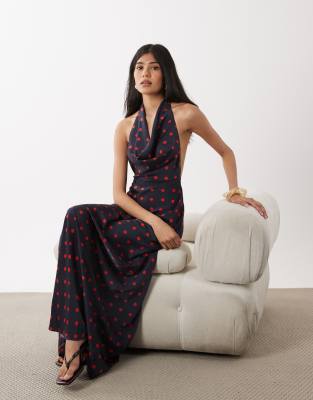 Weworewhat Cowl Halter Neck Maxi Dress In Blue