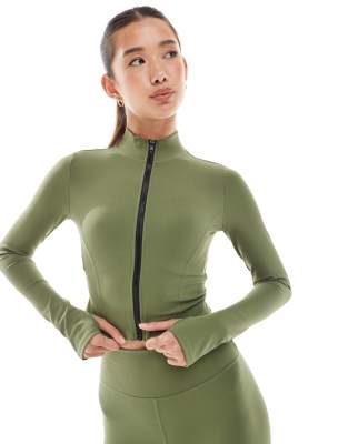 WeWoreWhat - Crop top de sport à fermeture éclair - Olive-Vert