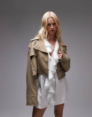 Weworewhat Cropped Trench Coat In Brown