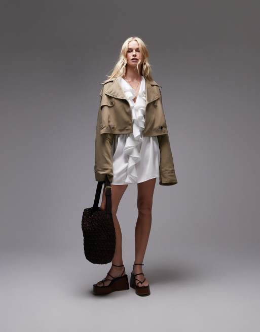 WeWoreWhat cropped trench coat in soft brown