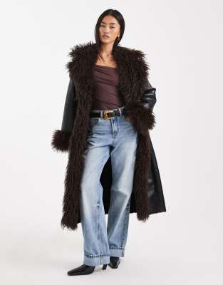 Weworewhat Faux Fur Longline Afghan Coat In Brown