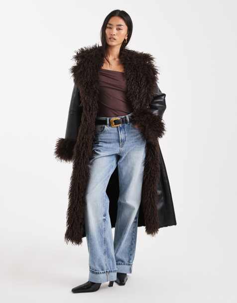 WeWoreWhat faux-fur longline Afghan coat in black - view 1