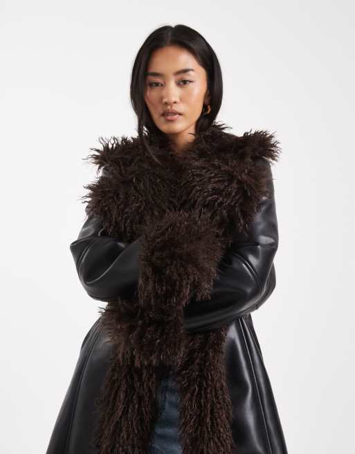 WeWoreWhat faux fur longline afghan coat in black