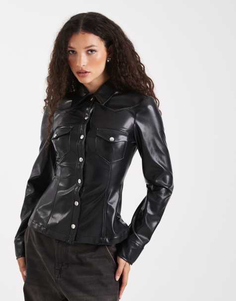 WeWoreWhat faux leather western shirt in black - view 1