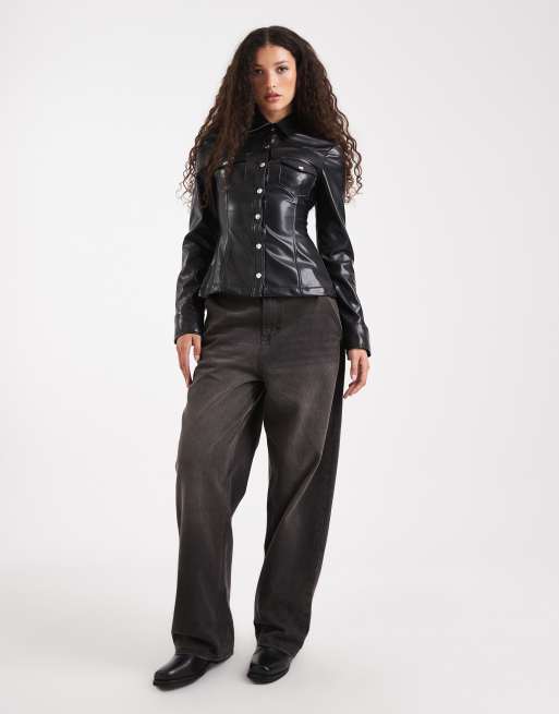 WeWoreWhat faux leather western shirt in black, 2 of 4