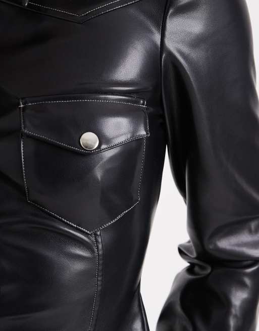 WeWoreWhat faux leather western shirt in black, 4 of 4