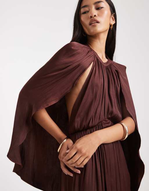 WeWoreWhat halter neck midaxi dress with cape shoulders in cherry, 2 of 4