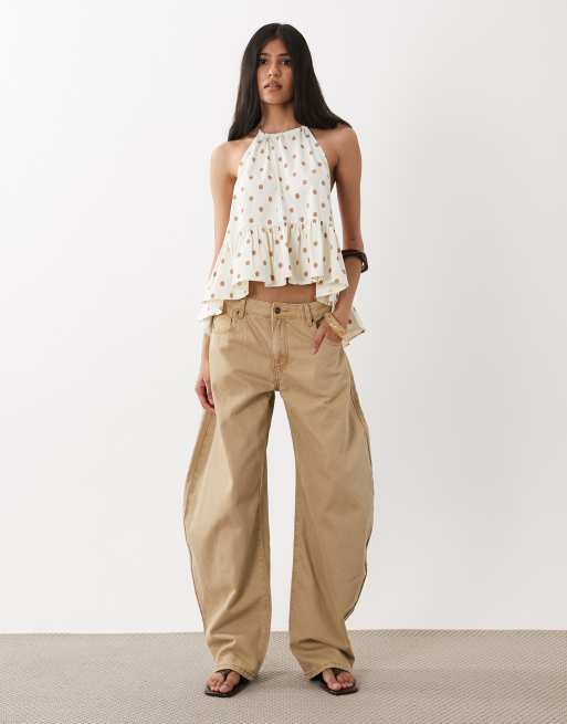 WeWoreWhat halter neck top in ivory and almond spot, 3 of 4