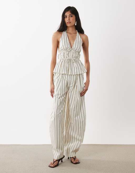 WeWoreWhat halter peplum top in brown and ivory stripe (part of a set), 2 of 4