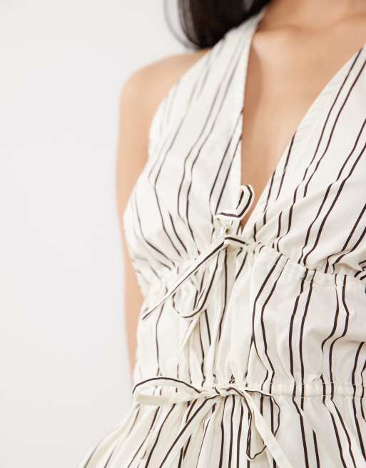 WeWoreWhat halter peplum top in brown and ivory stripe (part of a set), 3 of 4