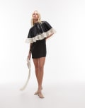 [WeWoreWhat] WeWoreWhat high neck button up cape in black and sand S Black/Sand