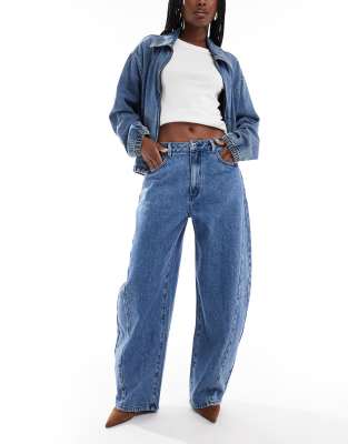 Jean ample à taille mi-haute - Délavage moyen-Bleu W29