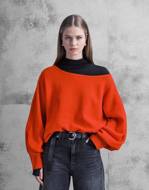 WeWoreWhat wool slash neck super soft jumper in red