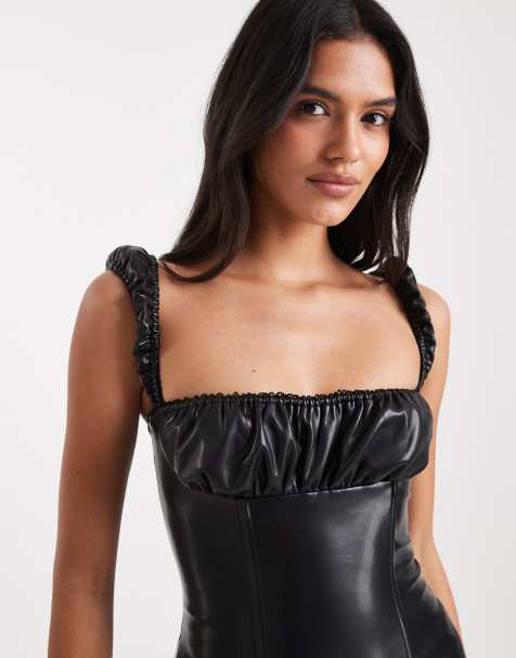 WeWoreWhat leather look ruched cup corset top in black - view 1