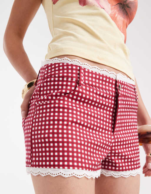 WeWoreWhat low rise hot pants with lace trim in red gingham, 2 of 5